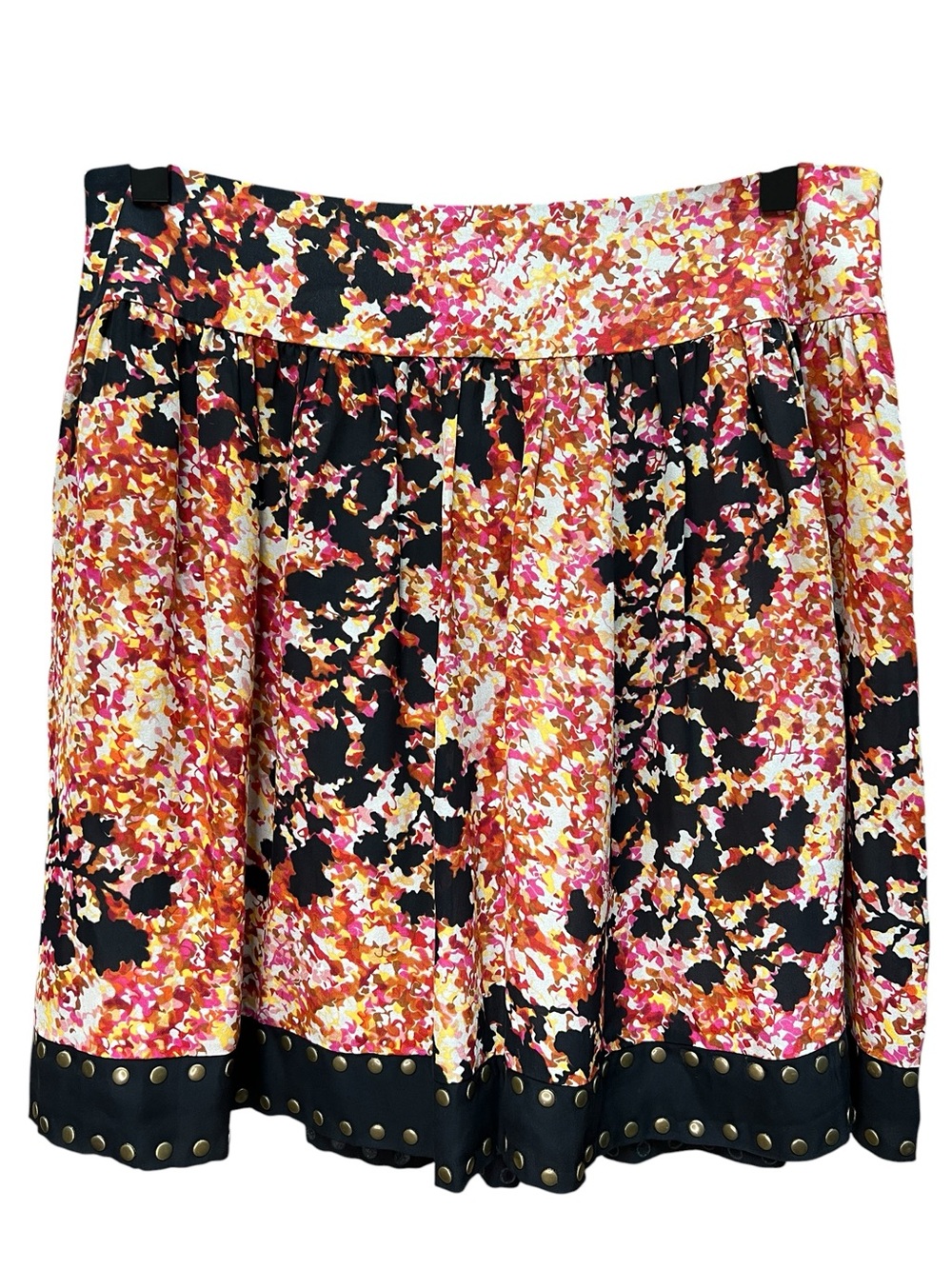 Kensie Colorful Silk Mini Skirt with Studded Hem